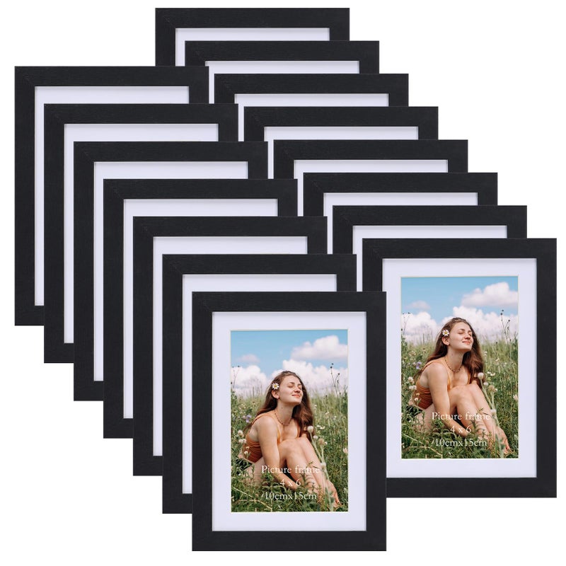 EYMPEU 4x6 Picture Frames Black Wood Set of 15  Display Multi 4x6 Photos with Mat or 5x7 without Mat  Bulk Matted 4x6 Frames for Wall or Table Top - Image 1
