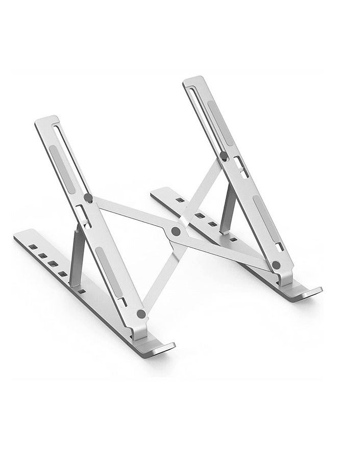 Foldable Portable CNC Aluminum Alloy Adjustable Laptop & Tablet Stand – 6 to 16 Inch Devices – Silver - Image 1