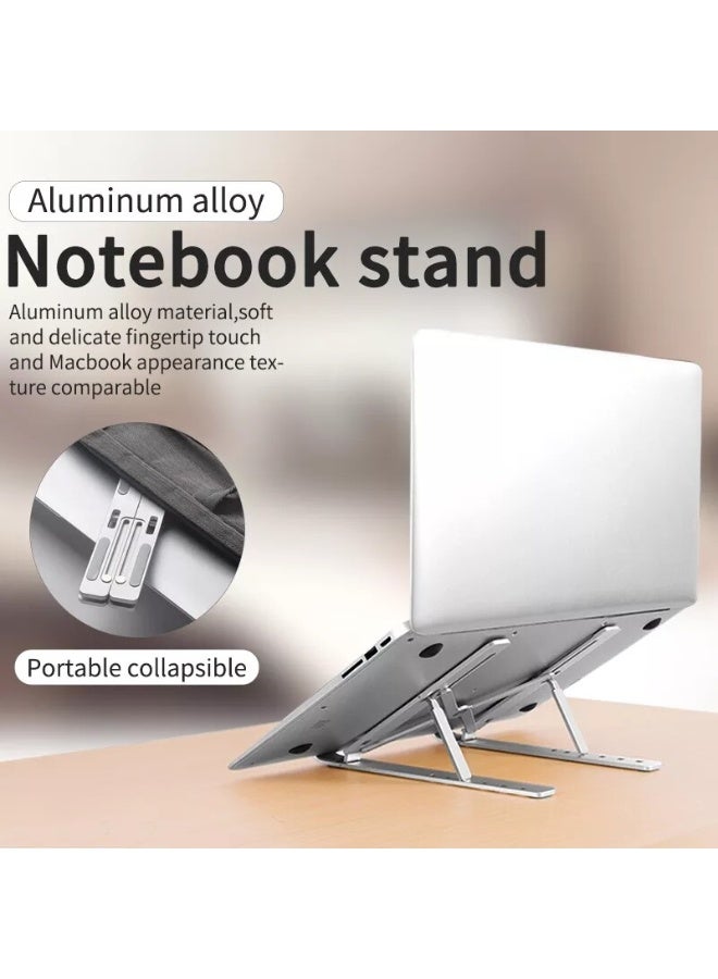 Foldable Portable CNC Aluminum Alloy Adjustable Laptop & Tablet Stand – 6 to 16 Inch Devices – Silver - Image 2