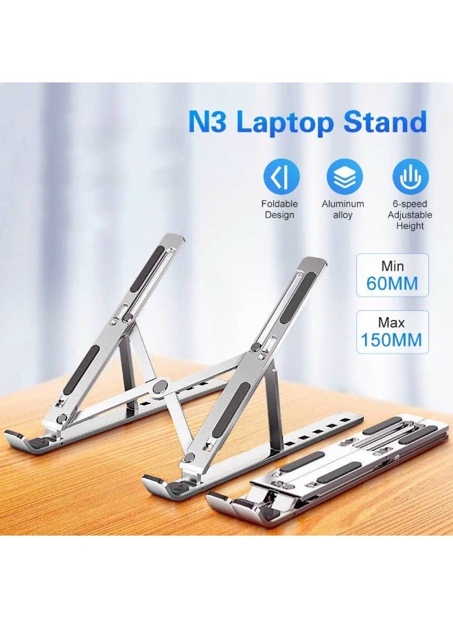 Foldable Portable CNC Aluminum Alloy Adjustable Laptop & Tablet Stand – 6 to 16 Inch Devices – Silver - Image 3