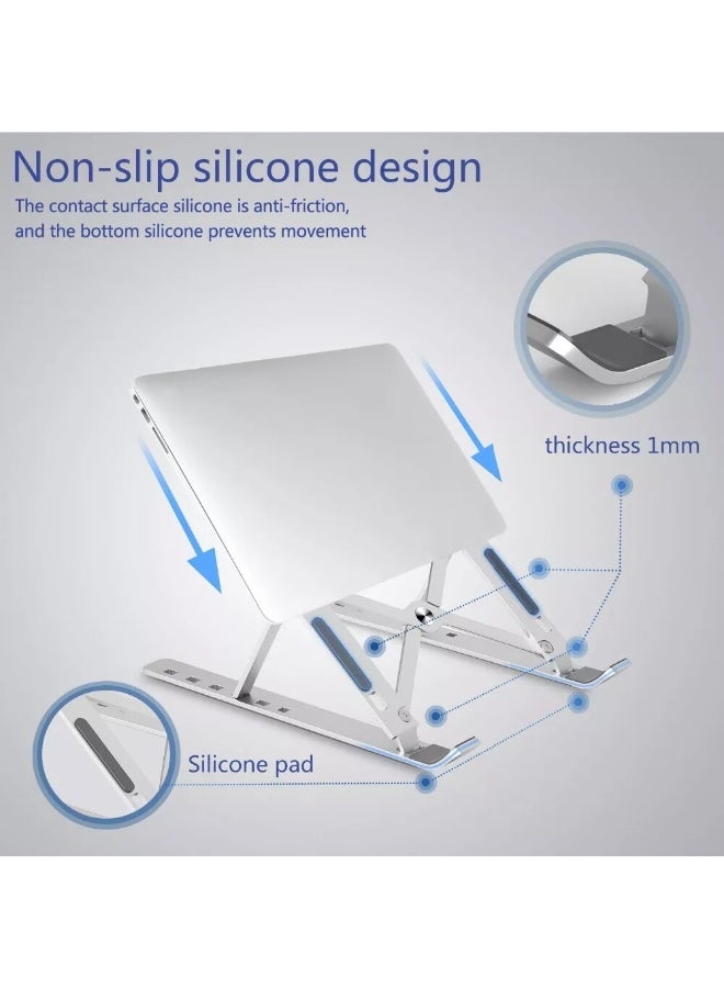 Foldable Portable CNC Aluminum Alloy Adjustable Laptop & Tablet Stand – 6 to 16 Inch Devices – Silver - Image 4