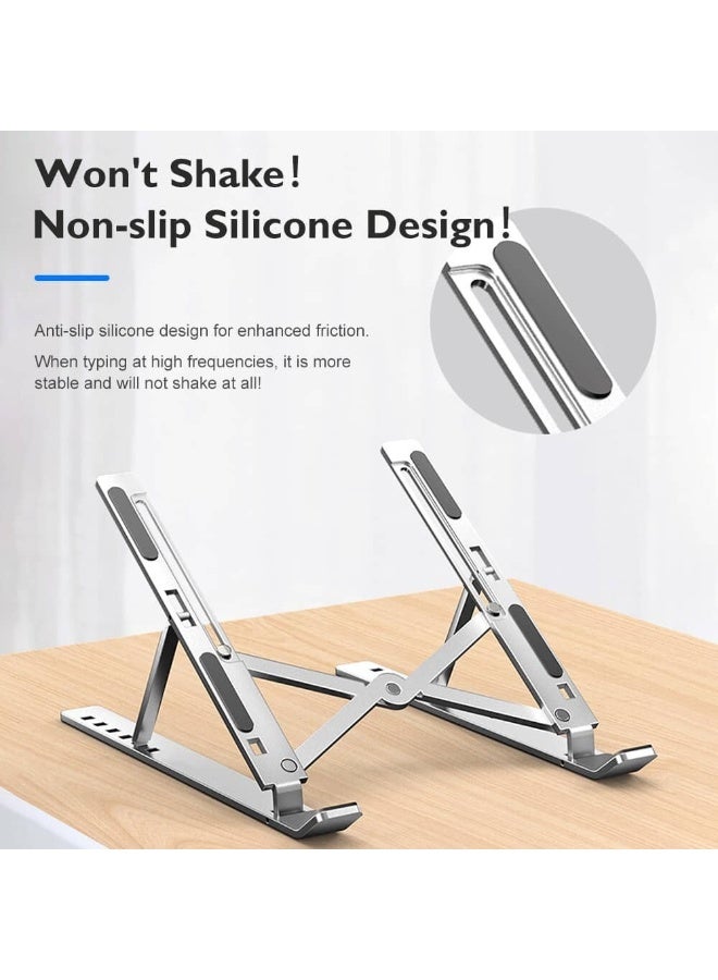 Foldable Portable CNC Aluminum Alloy Adjustable Laptop & Tablet Stand – 6 to 16 Inch Devices – Silver - Image 5