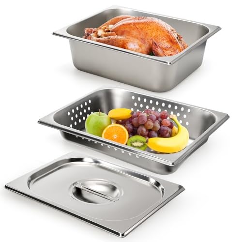 Kingrol 3 Pack 12 Steam Table Pan 4 Inch Deep Half Size Stainless Steel Hotel Pans with Lid Perforated Steam Pan Chafing Pans for Buffets Catering and Commercial Kitchens - Image 3
