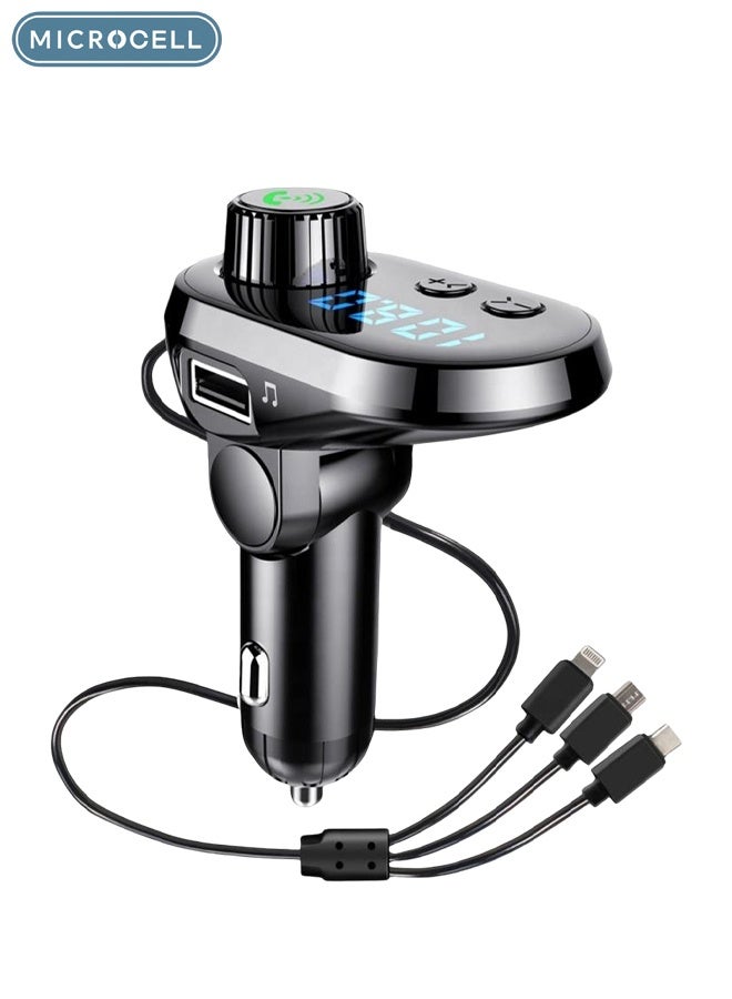 Bluetooth 5.0 Car FM Transmitter with Dual USB, 3.1A Fast Charging, U Disk & TF Card Support, Hands-Free Calling, LED Display, Multi-Device Charging Cable - Image 1