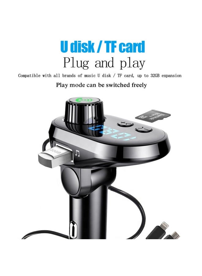 Bluetooth 5.0 Car FM Transmitter with Dual USB, 3.1A Fast Charging, U Disk & TF Card Support, Hands-Free Calling, LED Display, Multi-Device Charging Cable - Image 4