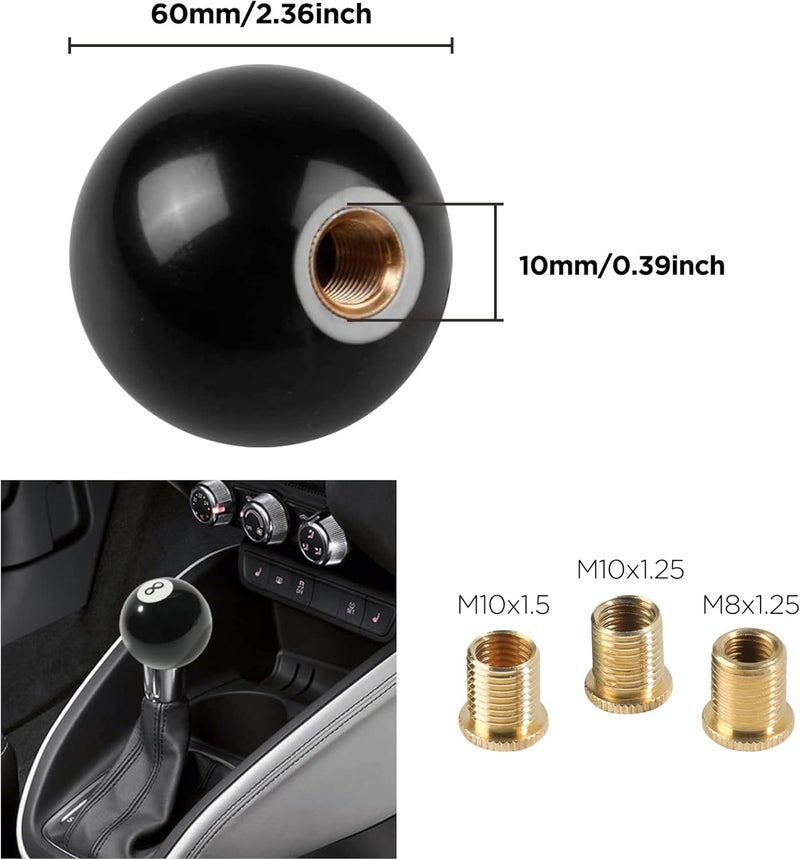 Reswish Shift Knob Manual Gear,Round Shift Knob Acrylic Gear,4 5 6 Speed Universal Shifter Knobs with 3 Adapters,Fit for Manual Car M 8 * 1.25, M 10 * 1.25, M 10 * 1.5, M 12 * 1.25 (Black8) - Image 3