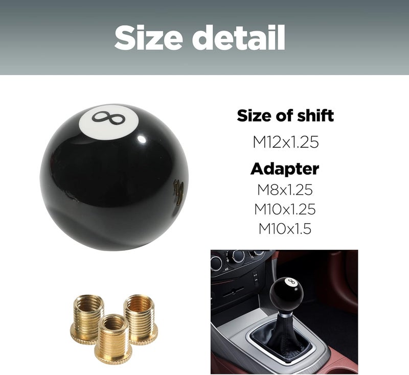 Reswish Shift Knob Manual Gear,Round Shift Knob Acrylic Gear,4 5 6 Speed Universal Shifter Knobs with 3 Adapters,Fit for Manual Car M 8 * 1.25, M 10 * 1.25, M 10 * 1.5, M 12 * 1.25 (Black8) - Image 2
