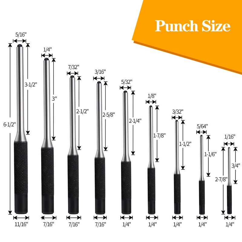DkOvn Pin Punch Set, 9pcs 1/16" - 5/16" Removing Repair Tools with Storage Pouch, Great for Automotive, Watch Repair, Jewelry and Craft(9pcs Pin Punch) - Image 2
