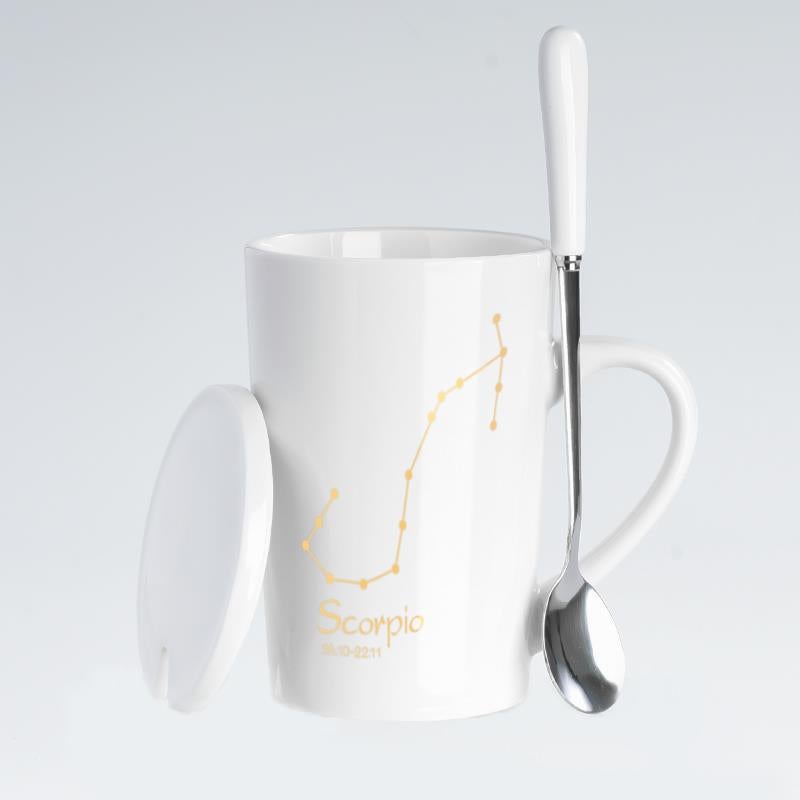 Creative Zodiac Ceramic Mug with Lid Scorpio (White)