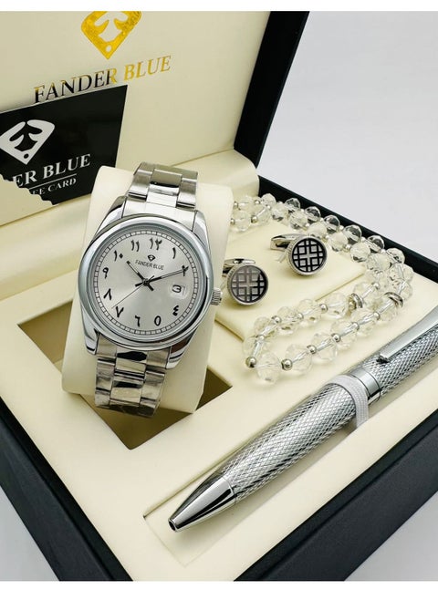Men's set consisting of 4 pieces - a Rolex watch with Arabic hands - a rosary - a cufflink - and a pen