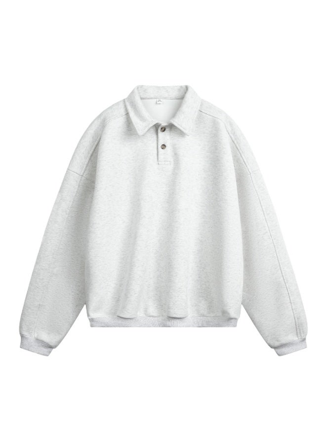 NIBEMINENT Men's Oversized Collar Sweatshirt Vintage Button Placket Long Sleeve Polo Pullover Loose Fit Streetwear Top - Image 1