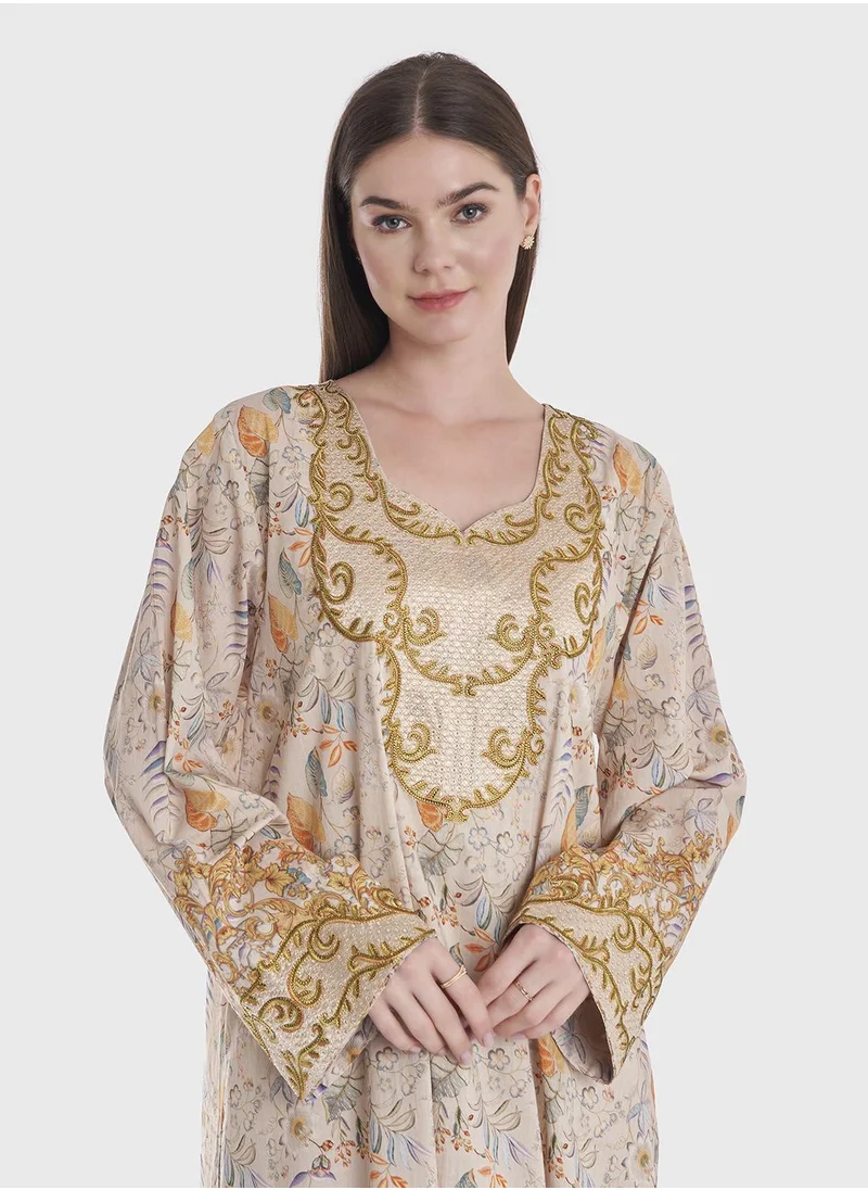 KASHKHA Floral Digital Print Cotton Jalabiya