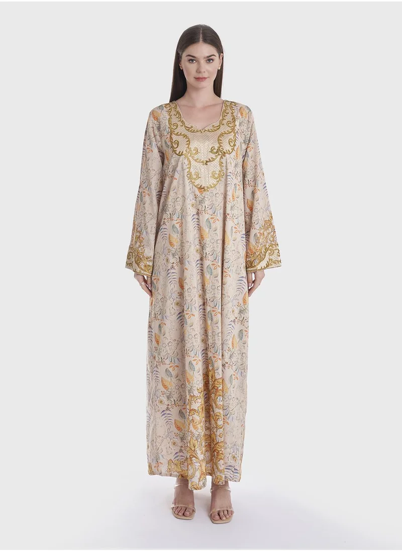 KASHKHA Floral Digital Print Cotton Jalabiya