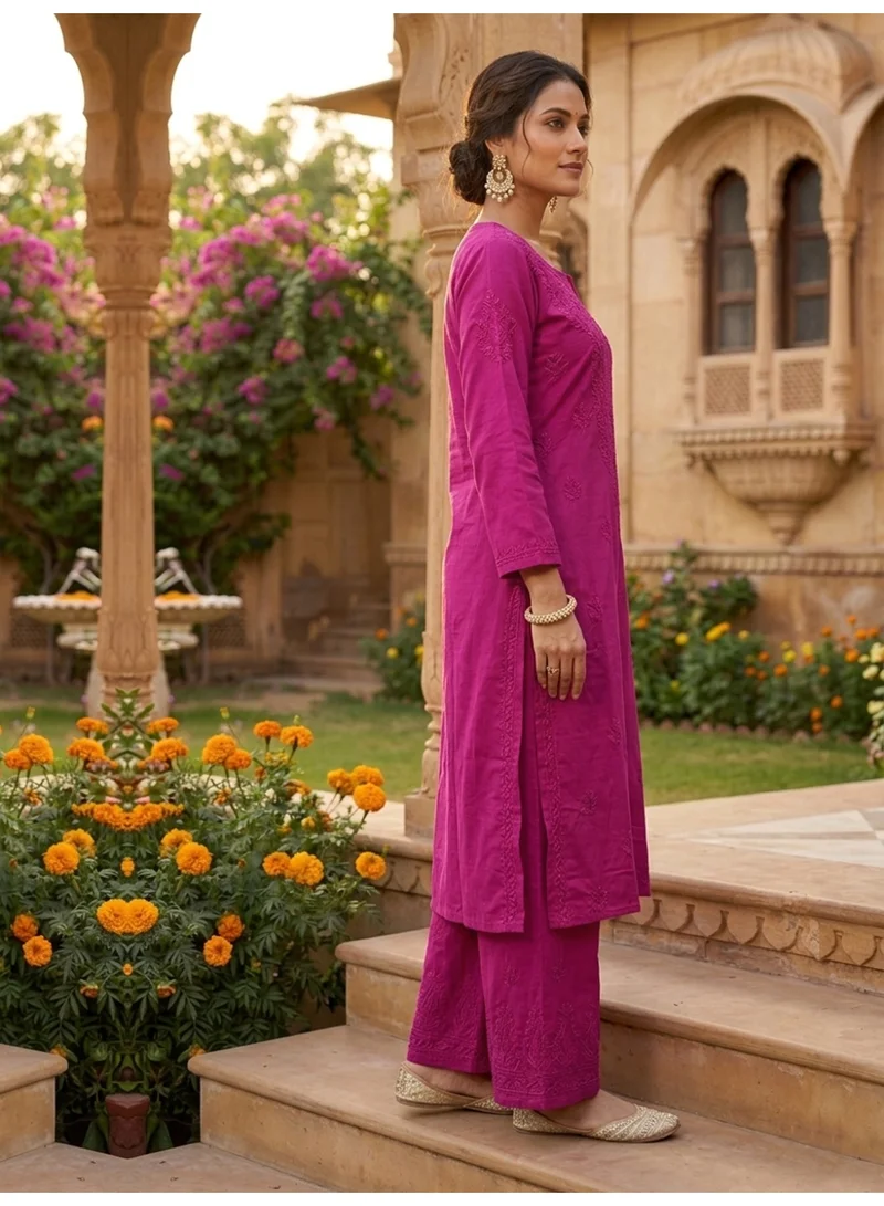 Alaya Magenta Women Hand Embroidered Chikankari Muslin Kurta Set-AL4115KS for Women | Best Price UAE