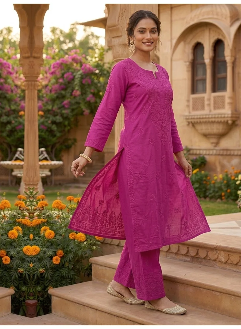 Alaya Women Hand Embroidered Chikankari Muslin Kurta Set-AL4115KS