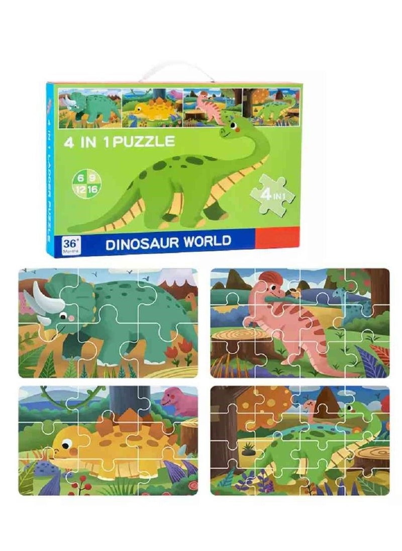 UKR - UKR 4-in-1 Dinosaur Jigsaw Puzzle – Educational Toy for Kids with 6, 9, 12, and 16 Pieces | Fun Learning Activity for Toddlers & Young Explorers | Dinosaur-Themed Puzzle for Early Childhood Development - Image 1