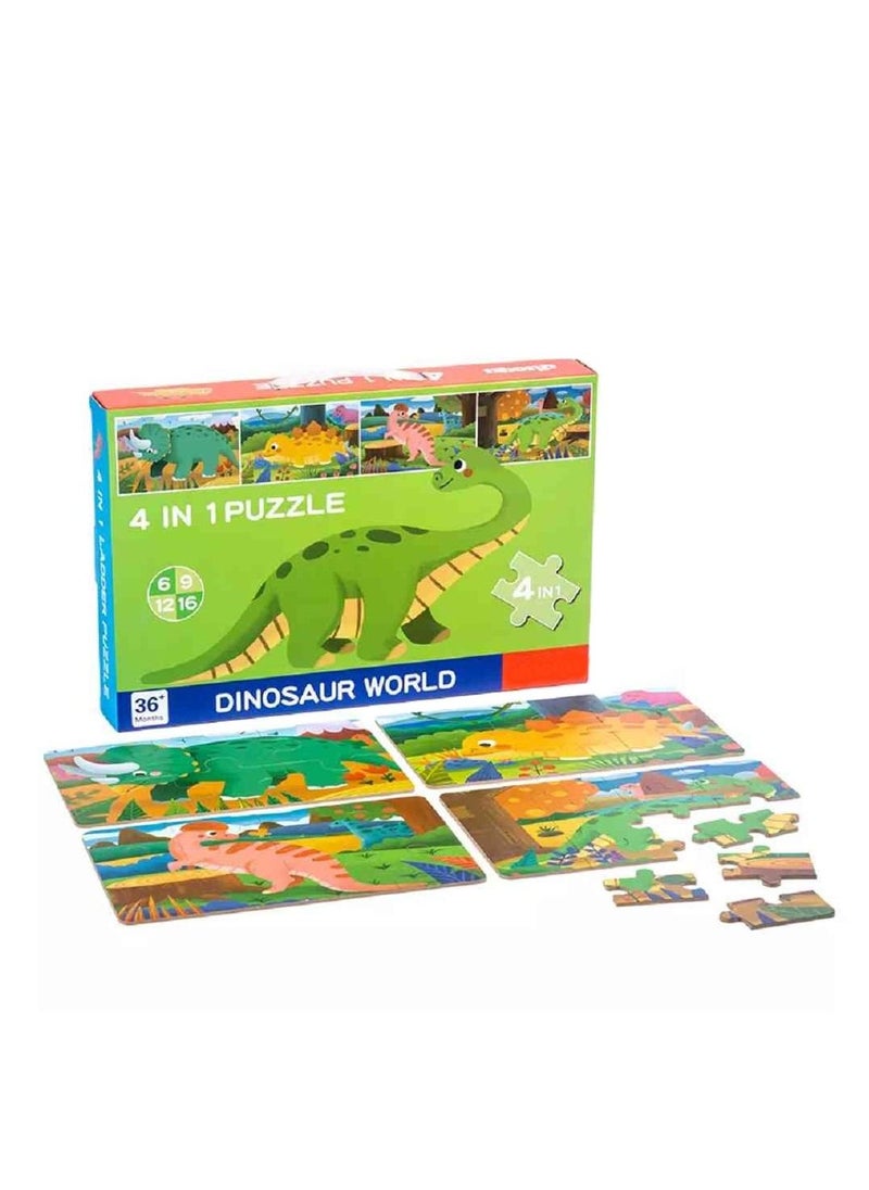 UKR - UKR 4-in-1 Dinosaur Jigsaw Puzzle – Educational Toy for Kids with 6, 9, 12, and 16 Pieces | Fun Learning Activity for Toddlers & Young Explorers | Dinosaur-Themed Puzzle for Early Childhood Development - Image 1