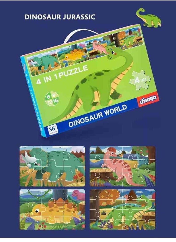 UKR - UKR 4-in-1 Dinosaur Jigsaw Puzzle – Educational Toy for Kids with 6, 9, 12, and 16 Pieces | Fun Learning Activity for Toddlers & Young Explorers | Dinosaur-Themed Puzzle for Early Childhood Development - Image 1