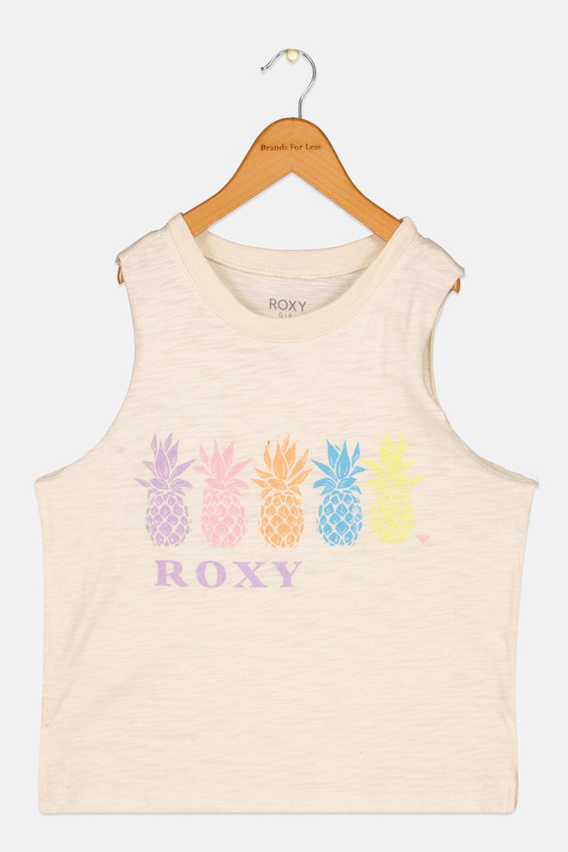 Roxy Kids Girl Graphic Printed Sleeveless Top, Beige - Image 1