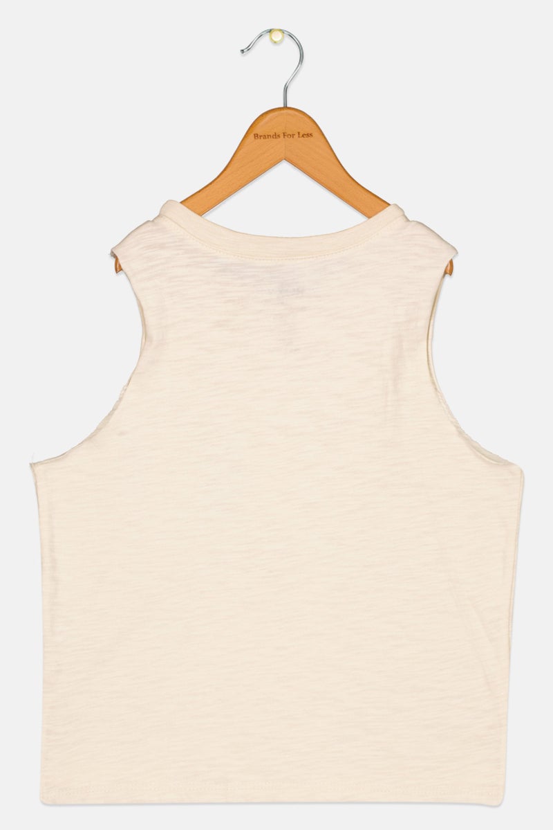 Roxy Kids Girl Graphic Printed Sleeveless Top, Beige - Image 2