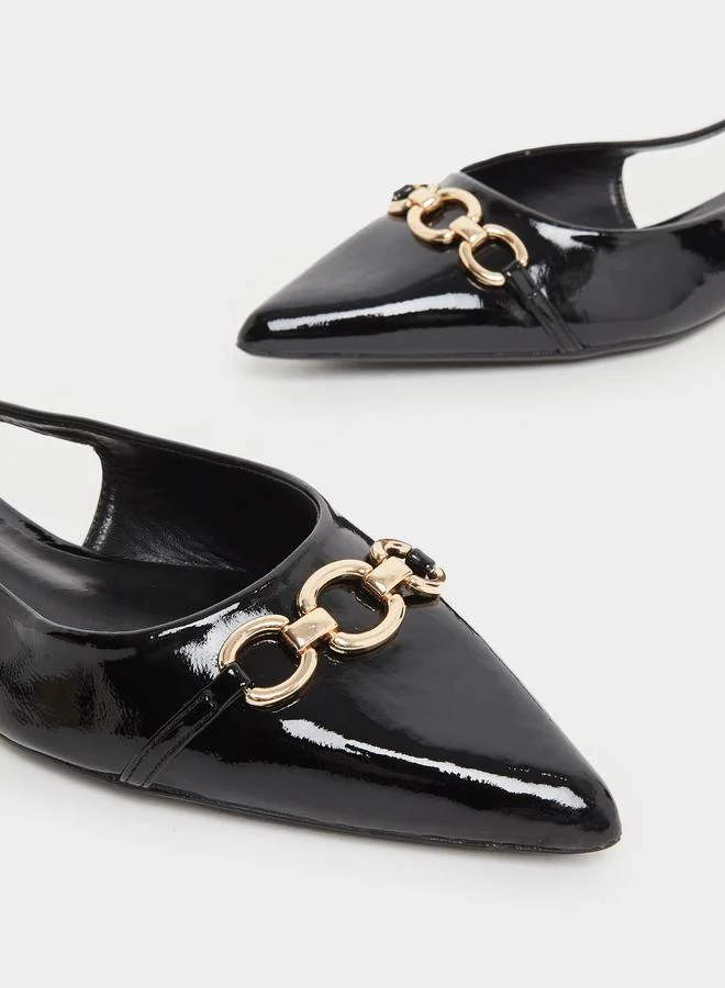 Styli Pointed Toe Slingback Shoes with Metal Accent