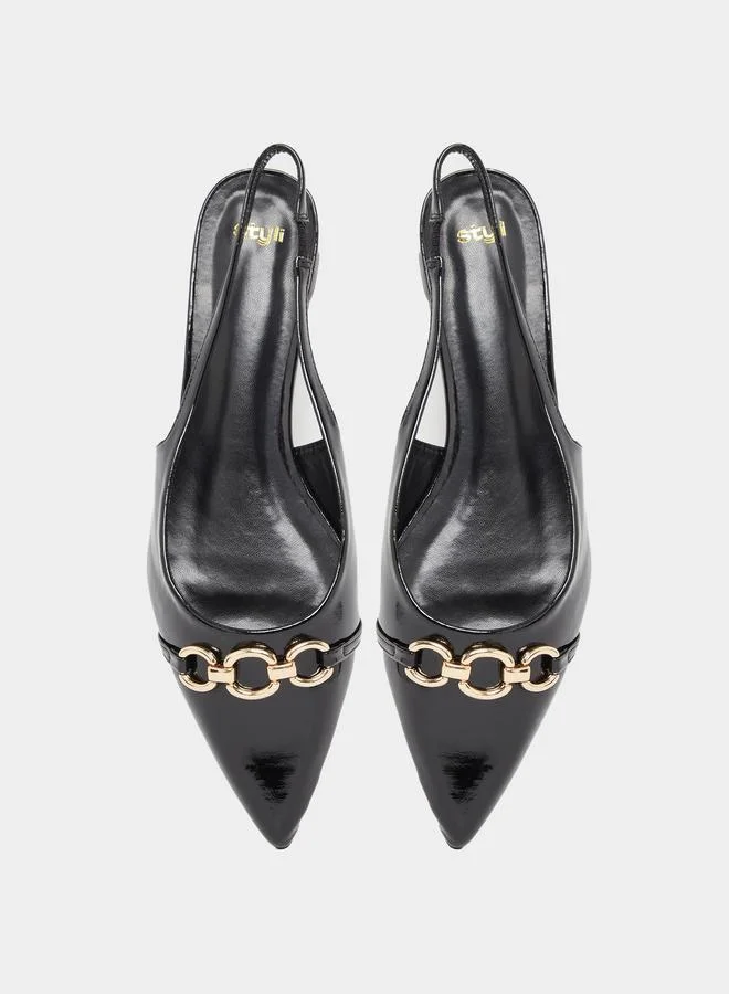 Styli Pointed Toe Slingback Shoes with Metal Accent