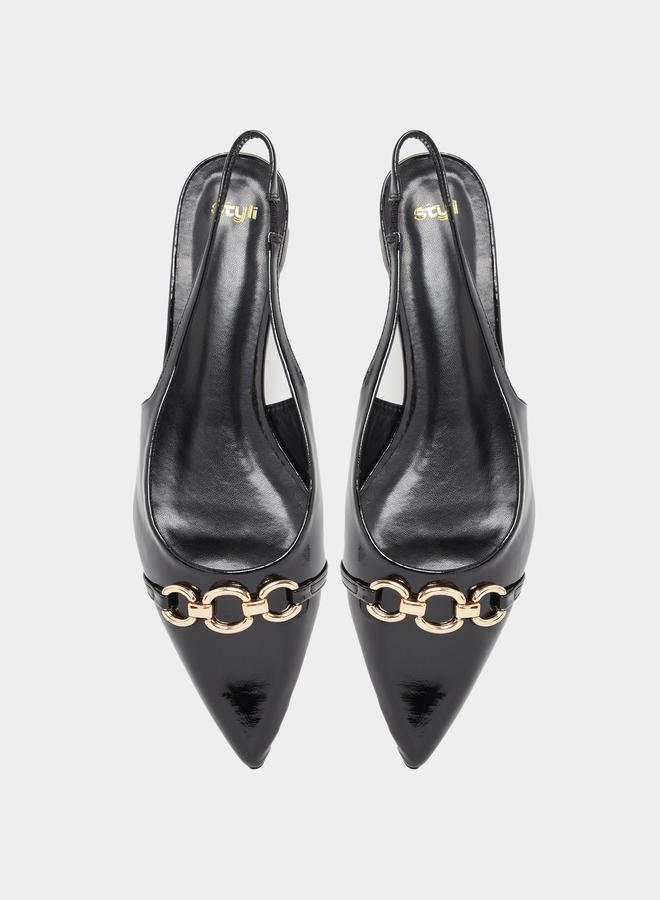 Styli Pointed Toe Slingback Shoes with Metal Accent - Image 5