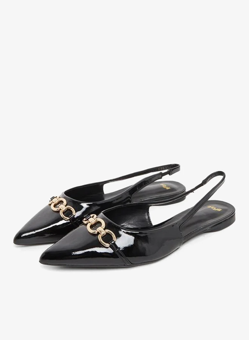 Styli Pointed Toe Slingback Shoes with Metal Accent