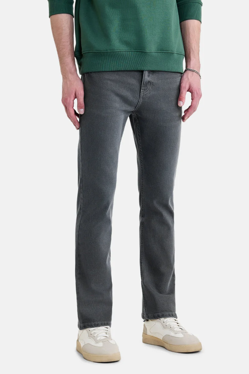 سنيتش Charcoal Grey Solid Straight Fit Casual Jeans