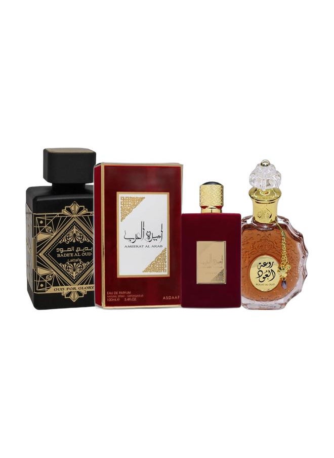 Lattafa Ameerat Al Arab EDP 100ml, Badee Al Oud 100ml, and Rouat Al Oud EDP 100ml  - Image 1
