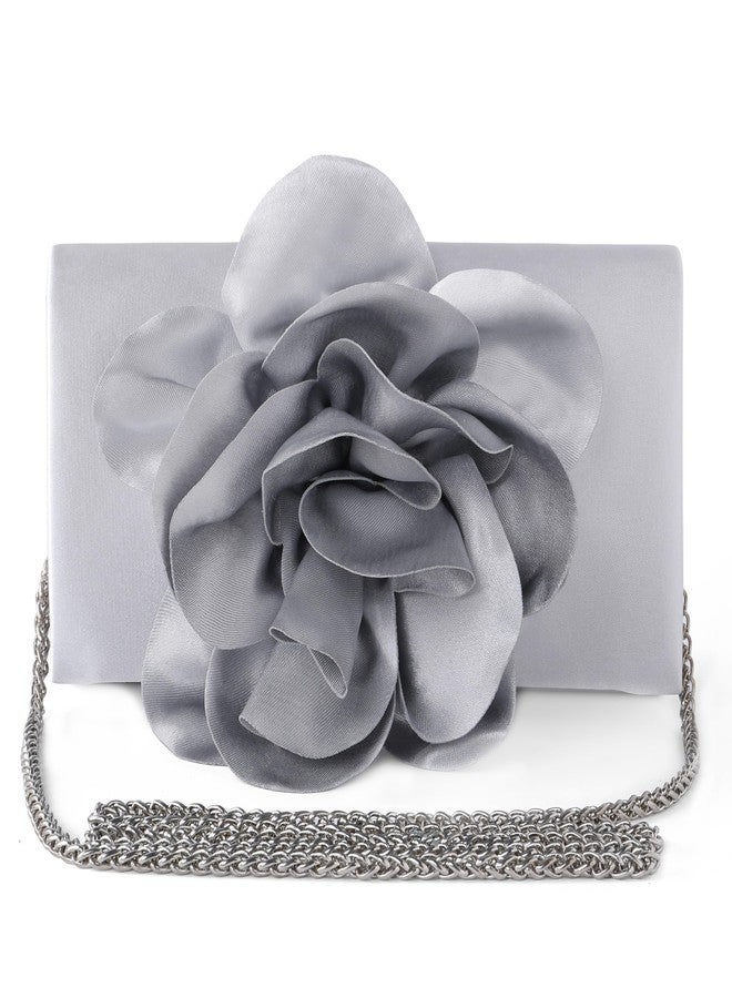Coucoland Clutch Purses for Women, 3D Flower Flap Evening Bag Formal Vintage Satin Handbags for Bridal Wedding Party Daily - Image 1