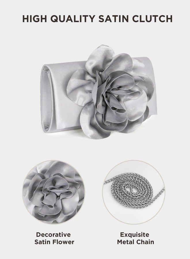 Coucoland Clutch Purses for Women, 3D Flower Flap Evening Bag Formal Vintage Satin Handbags for Bridal Wedding Party Daily - Image 5