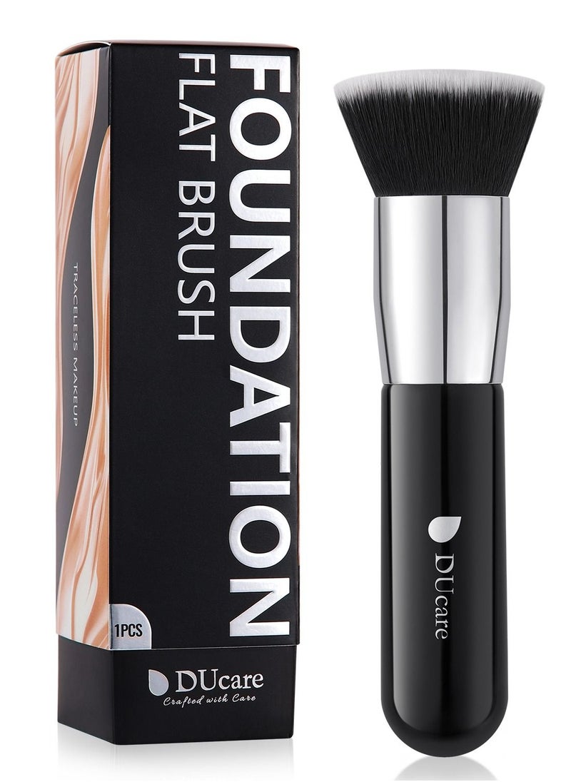 DUcare Kabuki Foundation Brush for Liquid Makeup Flat Top Professional Stick Buffing Blending Mineral Powder Large Makeup Face Brush, Black  - Image 1