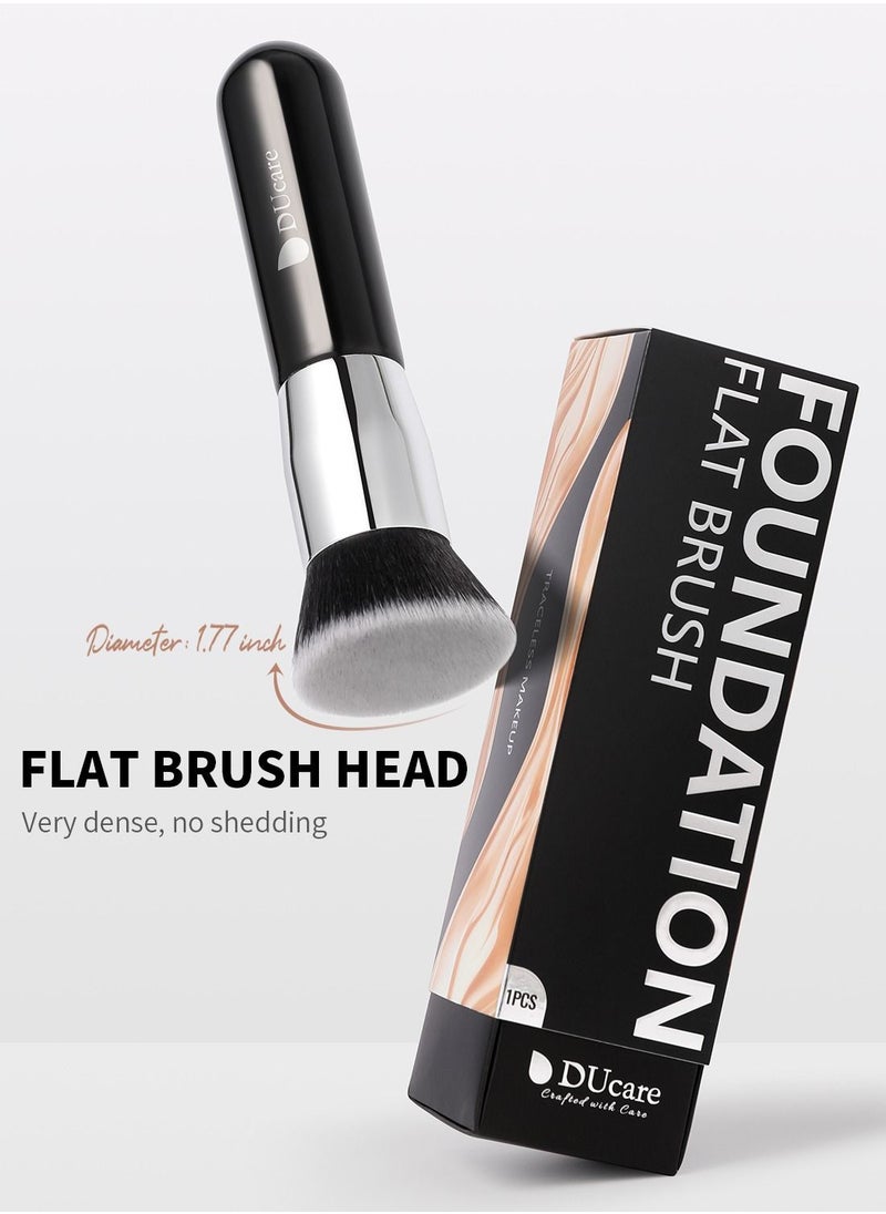 DUcare Kabuki Foundation Brush for Liquid Makeup Flat Top Professional Stick Buffing Blending Mineral Powder Large Makeup Face Brush, Black  - Image 2