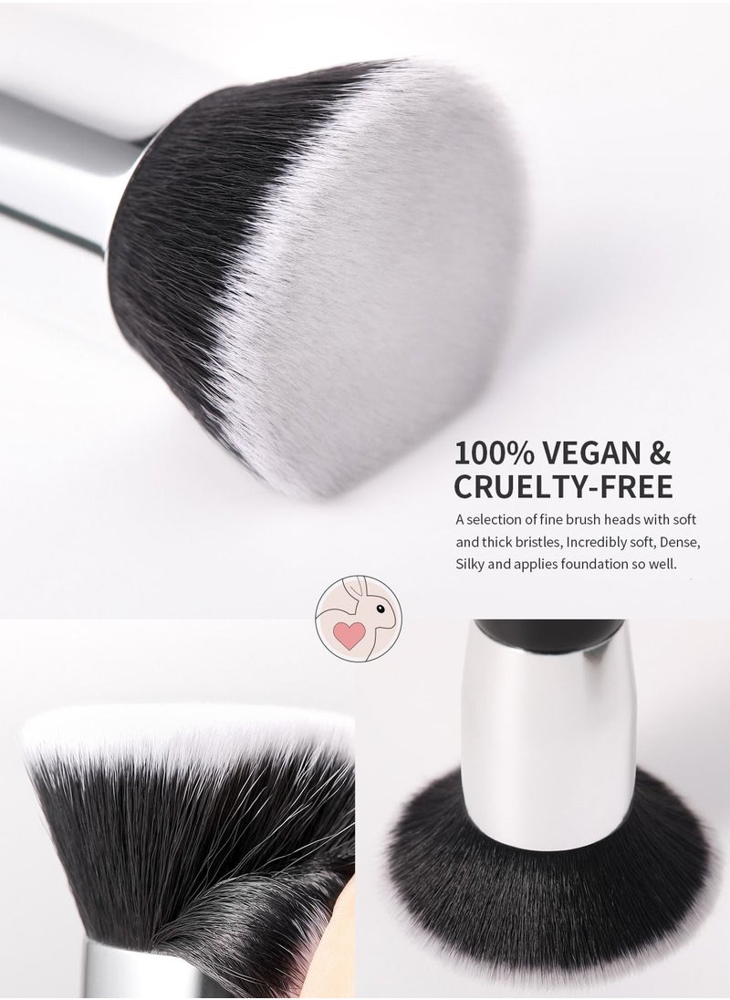 DUcare Kabuki Foundation Brush for Liquid Makeup Flat Top Professional Stick Buffing Blending Mineral Powder Large Makeup Face Brush, Black  - Image 4