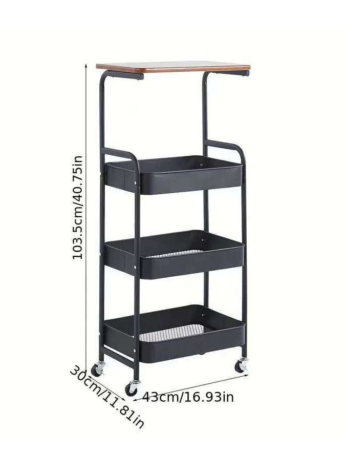 Generic 3-Tier Printer Stand with Wheels – Rolling Storage Cart with Wood Tabletop & Metal Frame, Compact Utility Shelf for 3D Printer, Office, Kitchen, and Craft Supplies, Mobile Desk Organizer for Home & Workspaces  - Image 3