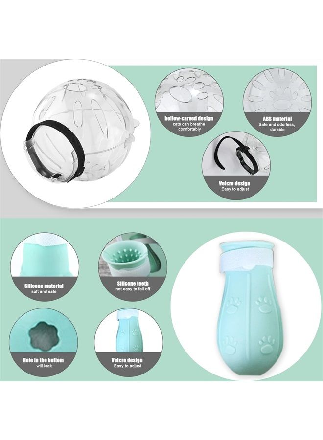 SAVITA Cat Breathable Bubble Helmet with Silicone Paw Covers, Light Green Cat Adjustable Hood Plastic Kitten Breathable Anti Bite Muzzles for Cats Grooming Bathing Shaving Nail Trimming - Image 2