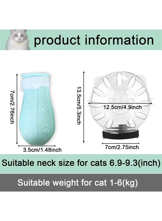 SAVITA Cat Breathable Bubble Helmet with Silicone Paw Covers, Light Green Cat Adjustable Hood Plastic Kitten Breathable Anti Bite Muzzles for Cats Grooming Bathing Shaving Nail Trimming - Image 3