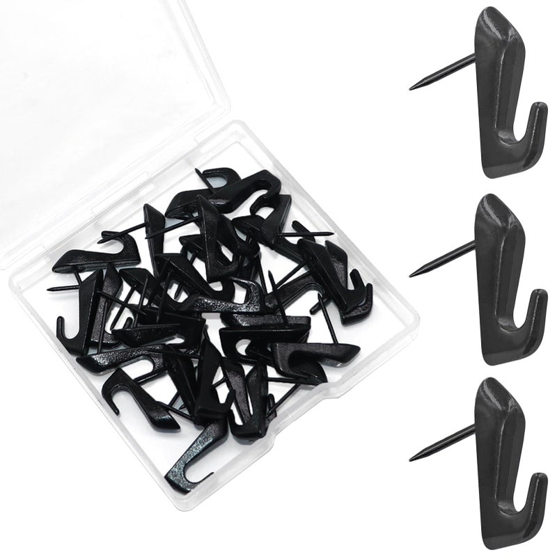 Hoaisun 30 PCS Picture Hanging Nails Thumb Tacks for Wall Hangings, Heavy Duty Push Pins Wall Hooks for Drywall Cork Board, Picture Hanging Kit with Nails Black - Image 1