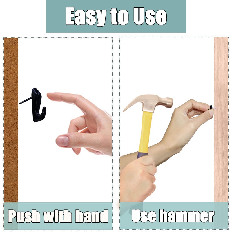 Hoaisun 30 PCS Picture Hanging Nails Thumb Tacks for Wall Hangings, Heavy Duty Push Pins Wall Hooks for Drywall Cork Board, Picture Hanging Kit with Nails Black - Image 5