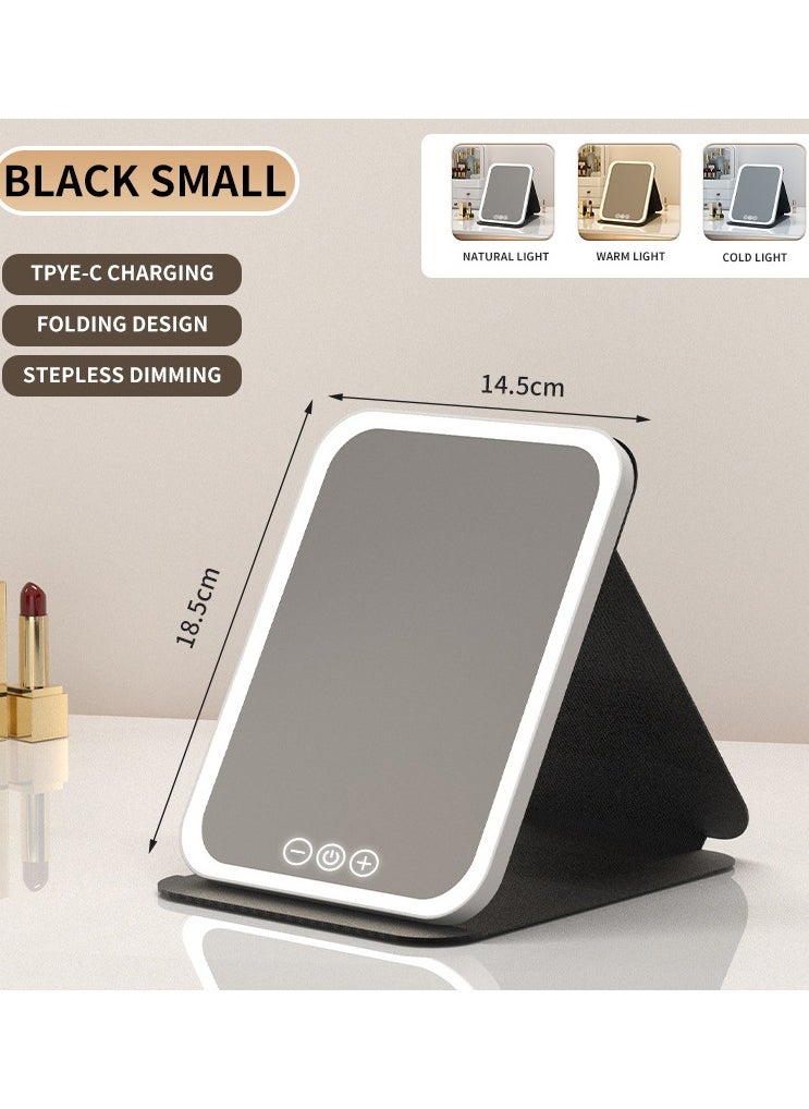 Generic Travel LED Mirrors, Foldable Desk Mirrors with Light, Touch Control Dimmable, 3 Color Temperatures Makeup, Portable Makeup Mirrors, USB Rechargeable Makeup, LED Touch Control Mirrors(M,black)  - Image 1