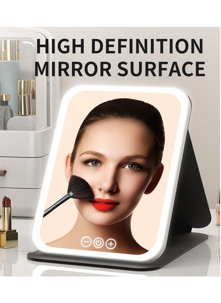 Generic Travel LED Mirrors, Foldable Desk Mirrors with Light, Touch Control Dimmable, 3 Color Temperatures Makeup, Portable Makeup Mirrors, USB Rechargeable Makeup, LED Touch Control Mirrors(M,black)  - Image 2