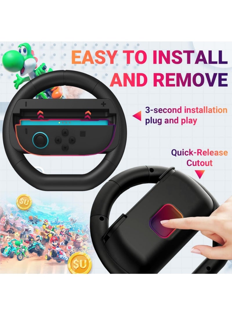 Aookay [2 Pack] Switch Steering Wheel for Nintenedo Switch 2 (2025), Racing Steering Wheel for Mario Kart World 9/8, Mario Kart Steering Wheel Grip for Switch2 Joy-con Accessories Kit (Black)  - Image 4