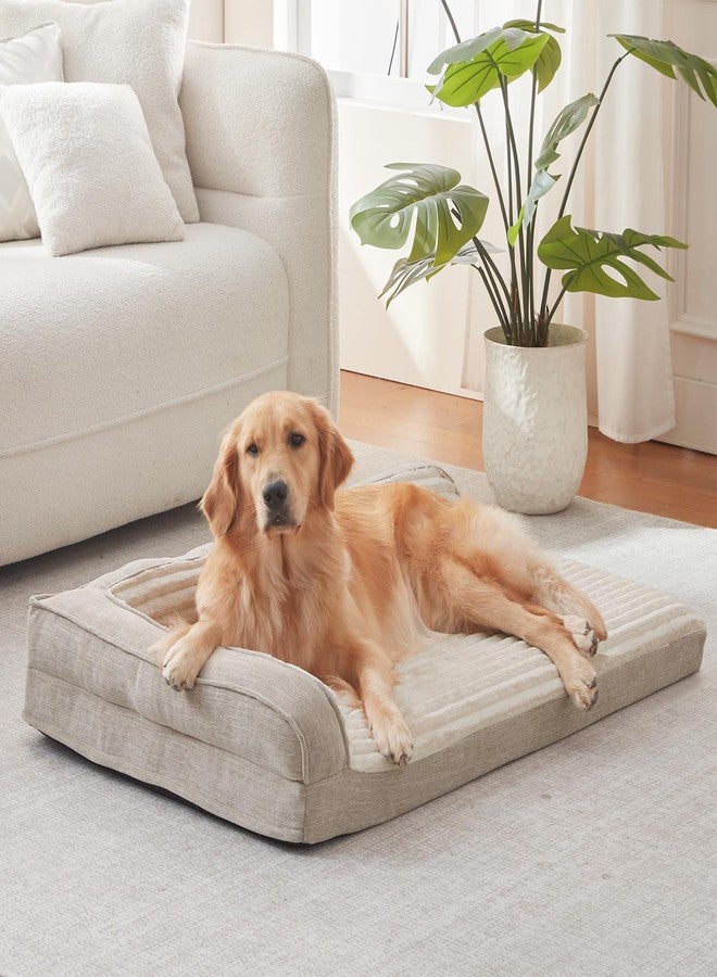 WINDRACING Orthopedic Dog Beds for Medium Dogs, Waterproof Egg Foam Dog Sofa Bed with L Bolster Sides, Washable Medium Pet Bed with Removable Cover & Non-Slip Bottom, 36 x 23 inch, Beige - Image 1