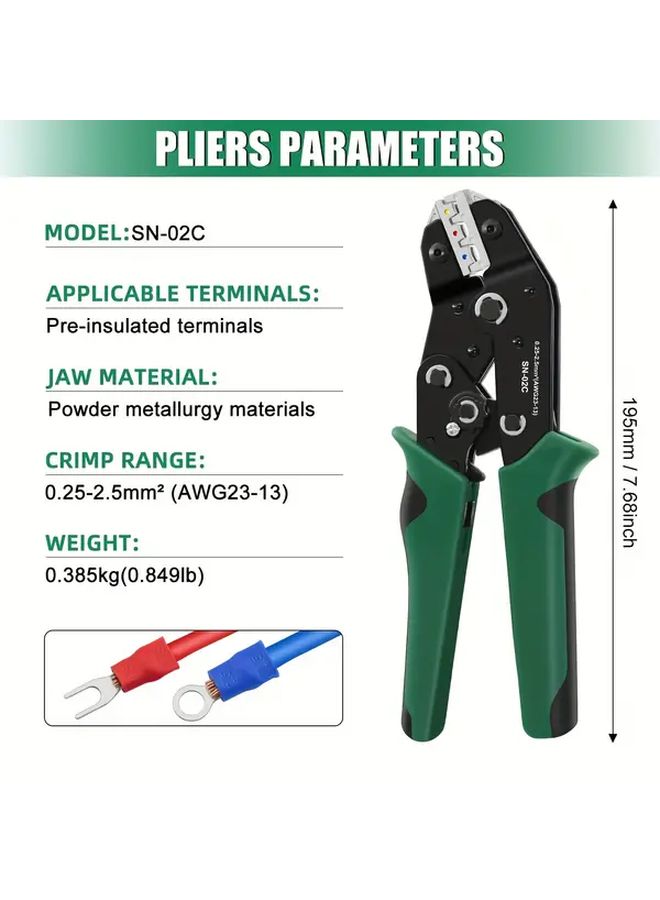 SN 02C Wire Crimping Pliers Insulated Terminal Tool Ratchet AWG 23 13 - Image 3