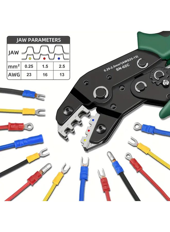 SN 02C Wire Crimping Pliers Insulated Terminal Tool Ratchet AWG 23 13 - Image 1