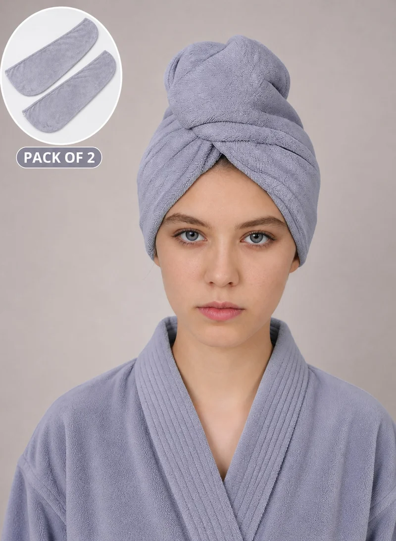Donetella Hair Towel Wrap with Button (2 Pack, 30x70 cm) – Microfiber 330 GSM Super Absorbent Quick Dry Hair Drying Towels, Soft Lightweight Hair Turban for Daily Use