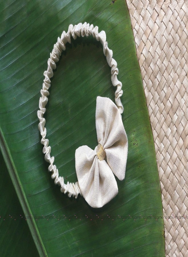 Picksparrow Kerala Baby Girl Cotton Embroidered Frock/Dress with Bow (Offwhite) (3-6 Months), Above The Knee - Image 4