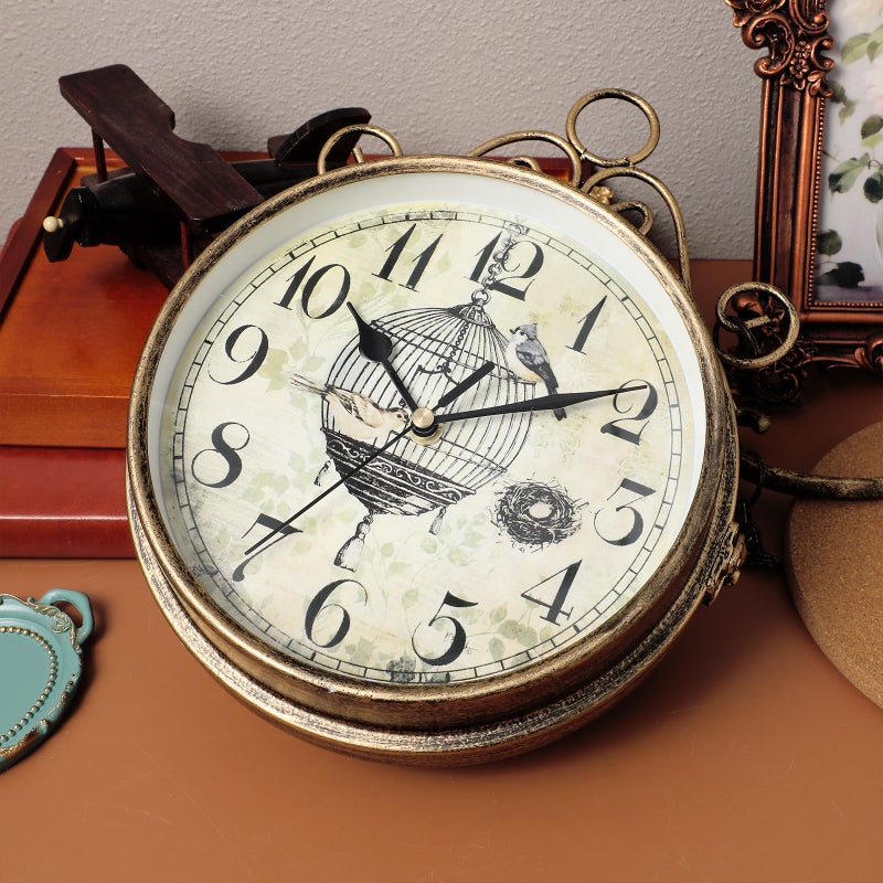 Iron Shape Wall Clock Retro Double-face Wall Clock Digital Hanging Clock Art Decor (Without Battery) - Image 3