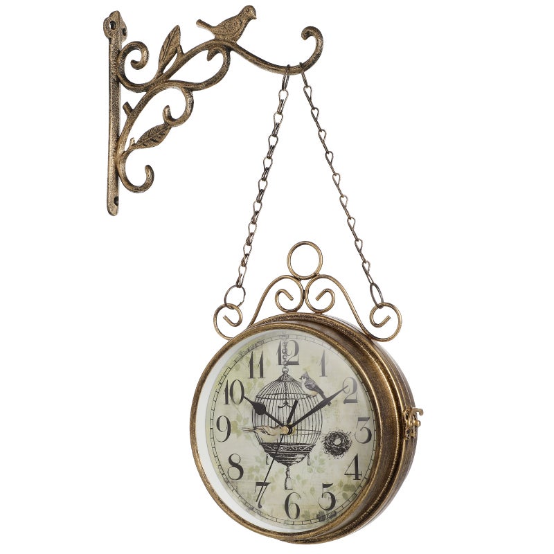 Iron Shape Wall Clock Retro Double-face Wall Clock Digital Hanging Clock Art Decor (Without Battery) - Image 1